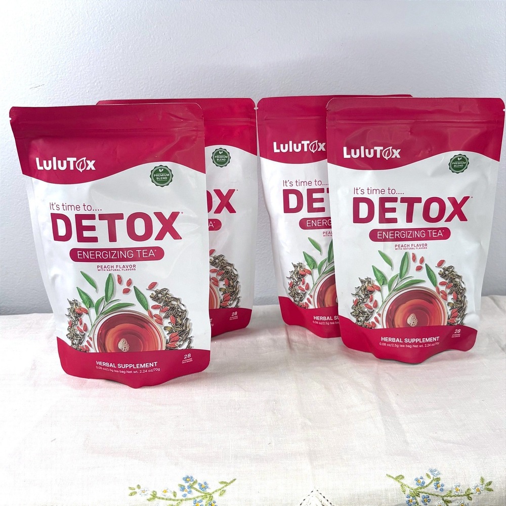 LuluTox Detox Energizing Tea Peach Flavor 28 Bags‎ 4 Pack Lot Exp 2029
